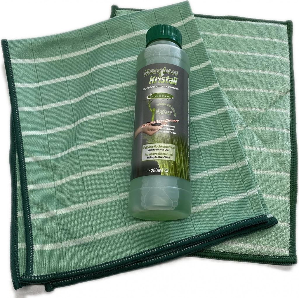 Bambus-Kristall 3er Hygiene-Set PREMIUM - 1 Poliertuch & 1 Wischtuch + Reiniger 1000ml
