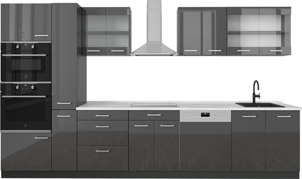 Küchenzeile Vicco R-Line Anthrazit Hochglanz/Anthrazit 350 cm , AP Marmor, Model 53420