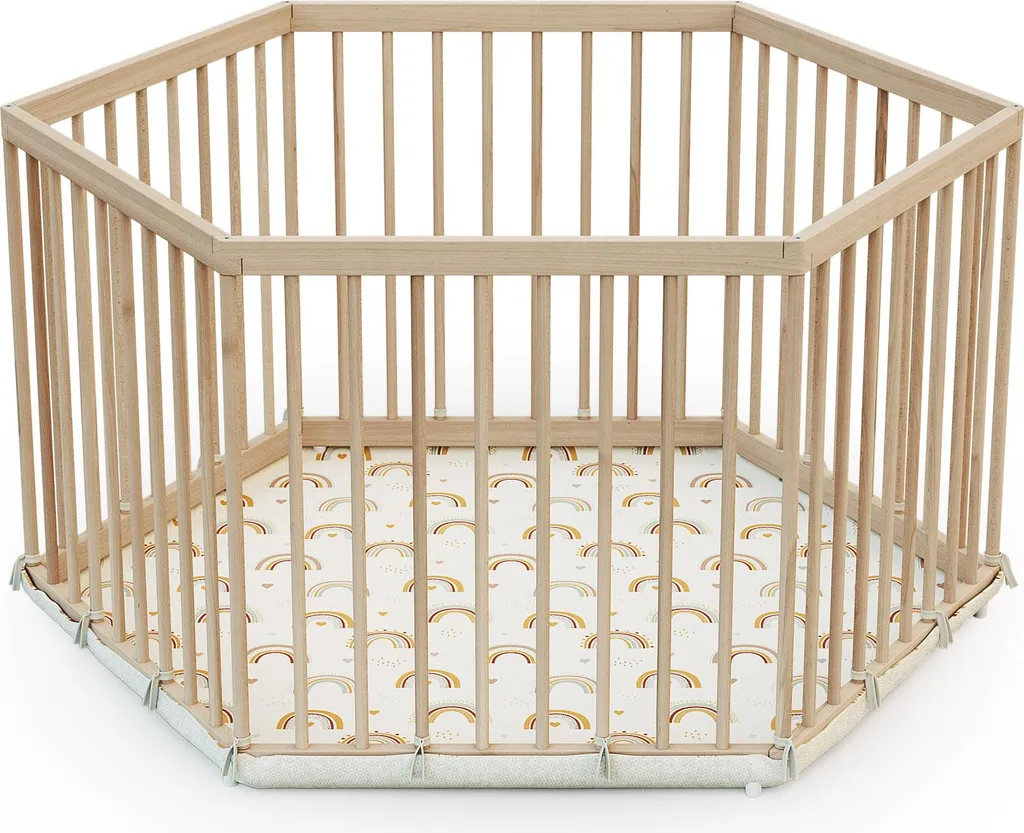 Parc bébé bois ALVEO sécurisé pour salon : espace de jeu 125 x 106 cm