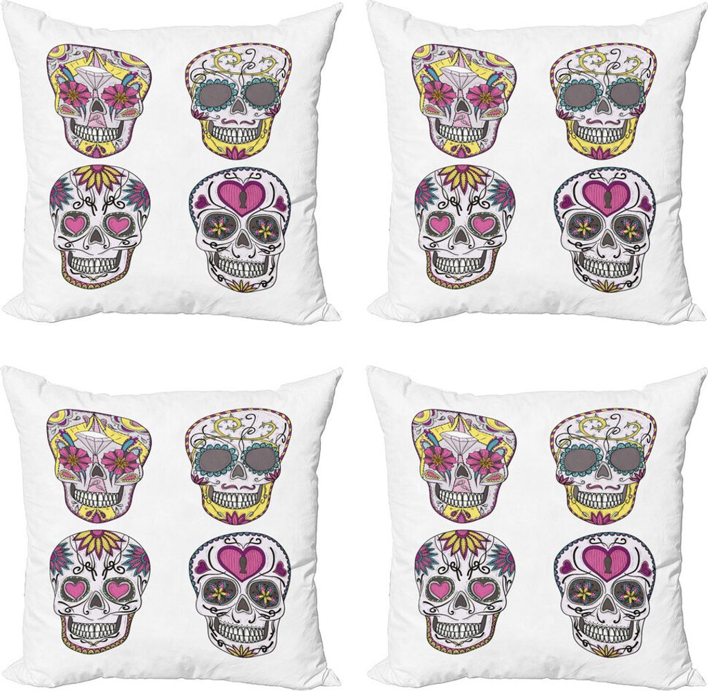 ABAKUHAUS Zuckerschädel Kissenbezug Set (4 Stück), Mexikanischer Schädel Set, Moderner Doppelseitiger Digitaldruck, 45 cm x 45 cm, Mehrfarbig