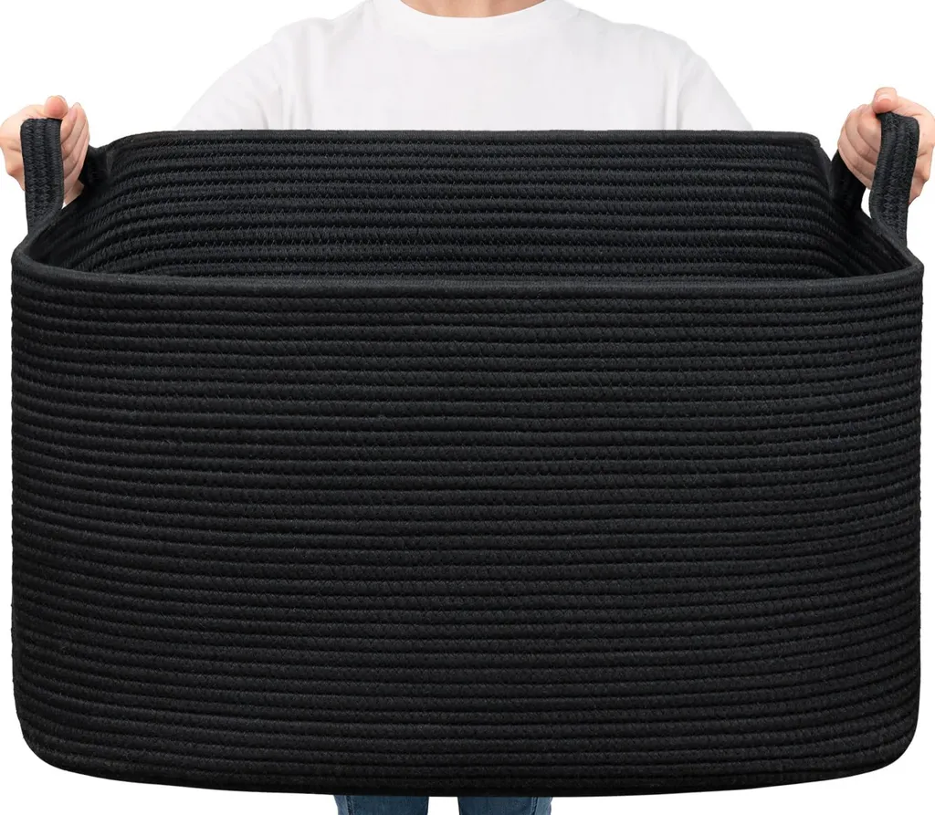 Panier de rangement tressé noir pour couvertures, jouets et oreillers