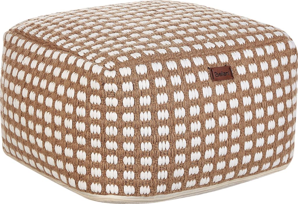 BELIANI Pouf Beige u. Weiß aus Baumwolle 50 x 50 x 35 cm Quadratisch Boho Stil Wohnaccessoires für Wohnzimmer Schlafzimmer Flur