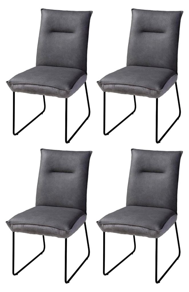 Polsterstühle - Grau - Schwarz - Webstoff - Metall - mit Steppung - 4er Set