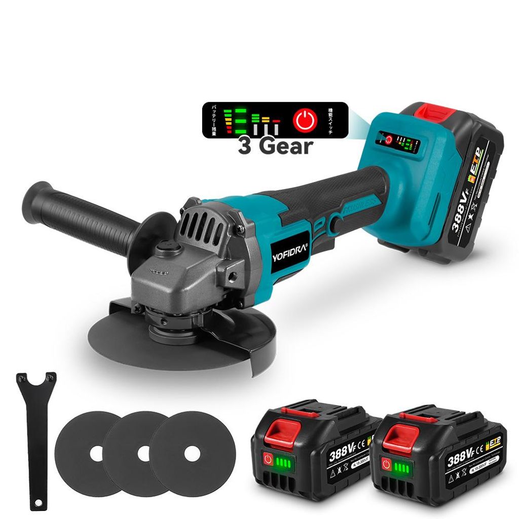 Akku-Winkelschleifer 125 mm Bürstenloser Winkelschleifer mit 2x Akkus & Ladegerät, 3x Schneidklinge, für Präzises Trennen und Schleifen