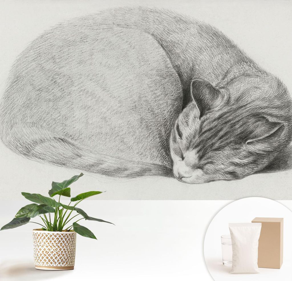 Fototapete - 152x104 cm - Tapete - Wandtapete - Wandbilder - Dekofolie - Tapete Folie - Wand - Dekoration - Wohnzimmer - Zusammengerollte Katze