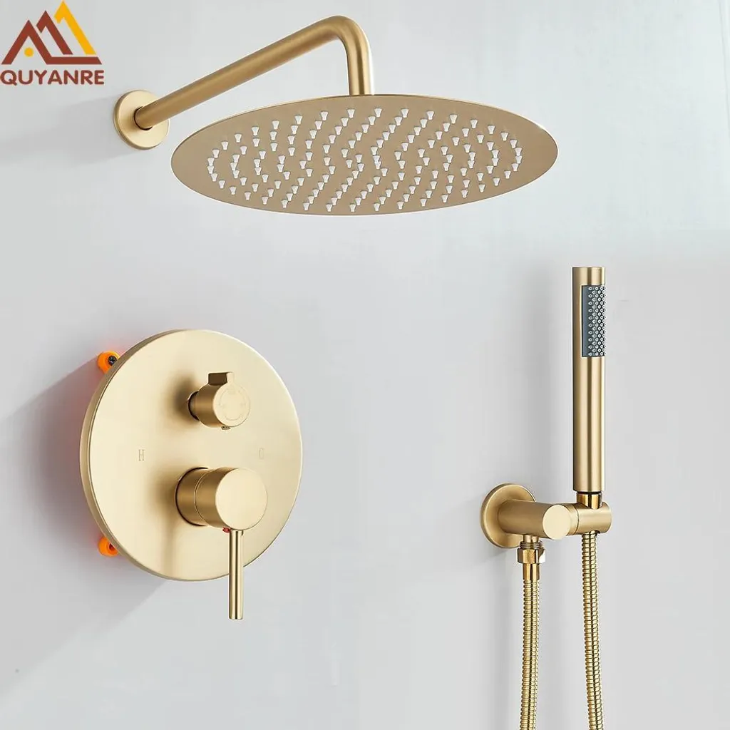 Système de douche à effet pluie brossé avec mitigeur et pomme de 40cm