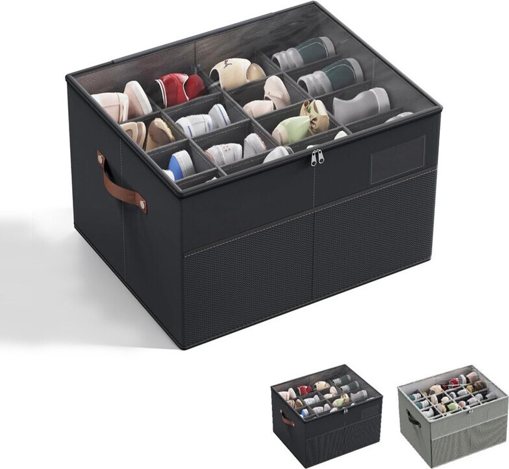 (Schwarz)Aufbewahrungsboxen Schuhkarton Aufbewahrungsbehälter Stoffboxen bis zu 16 Paar mit Transparentem Deckel und Verstellbare Trennwände ...
