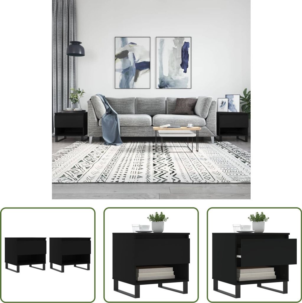 The Living Store Couchtische 2 Stk. Schwarz 50x46x50 cm Holzwerkstoff