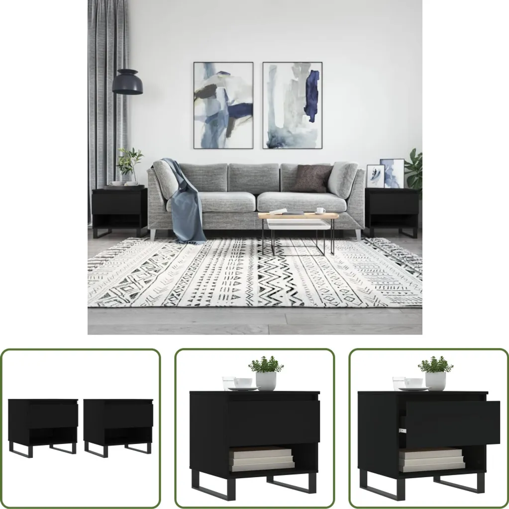 Set 2 Tavolini da Salotto Neri 50x46x50 cm - Eleganza The Living Store