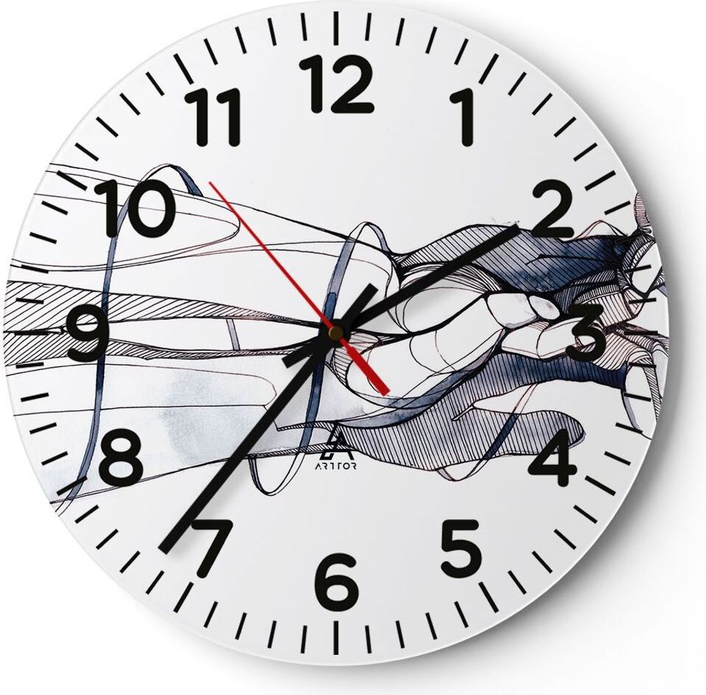 Wanduhr - Rund - Glasuhr - Hände Surrealismus Grafik - 30x30cm - Schleichendes Uhrwerk - Lautlos - zum Aufhängen bereit - Dekoration Modern - Wan...