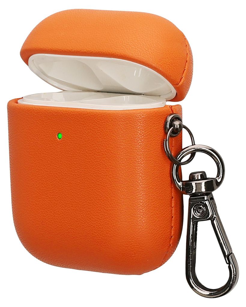 kwmobile Kunstleder Hülle für Apple Airpods 1 & 2 Case - Slim Cover mit Karabiner - Kopfhörer Tasche - Etui in Orange