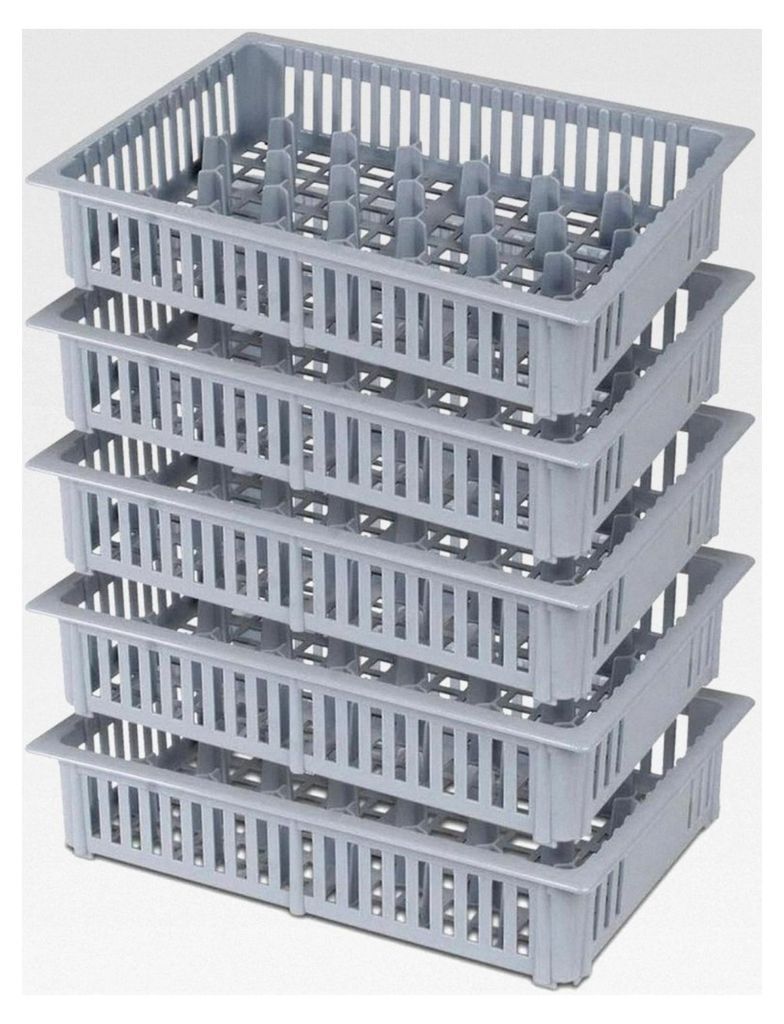 5 Spülkörbe für Schnapsgläser, mit 33 Fächern, LxBxH 390x260x80 mm, grau