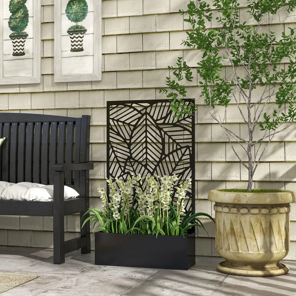 Jardinière avec Brise-vue Treillis en Métal - Support Plante Grimpante 113H - 2
