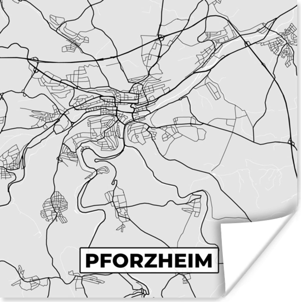 MuchoWow Poster Stadtplan - Deutschland - Pforzheim - Karte 100x100 cm - Babyzimmer