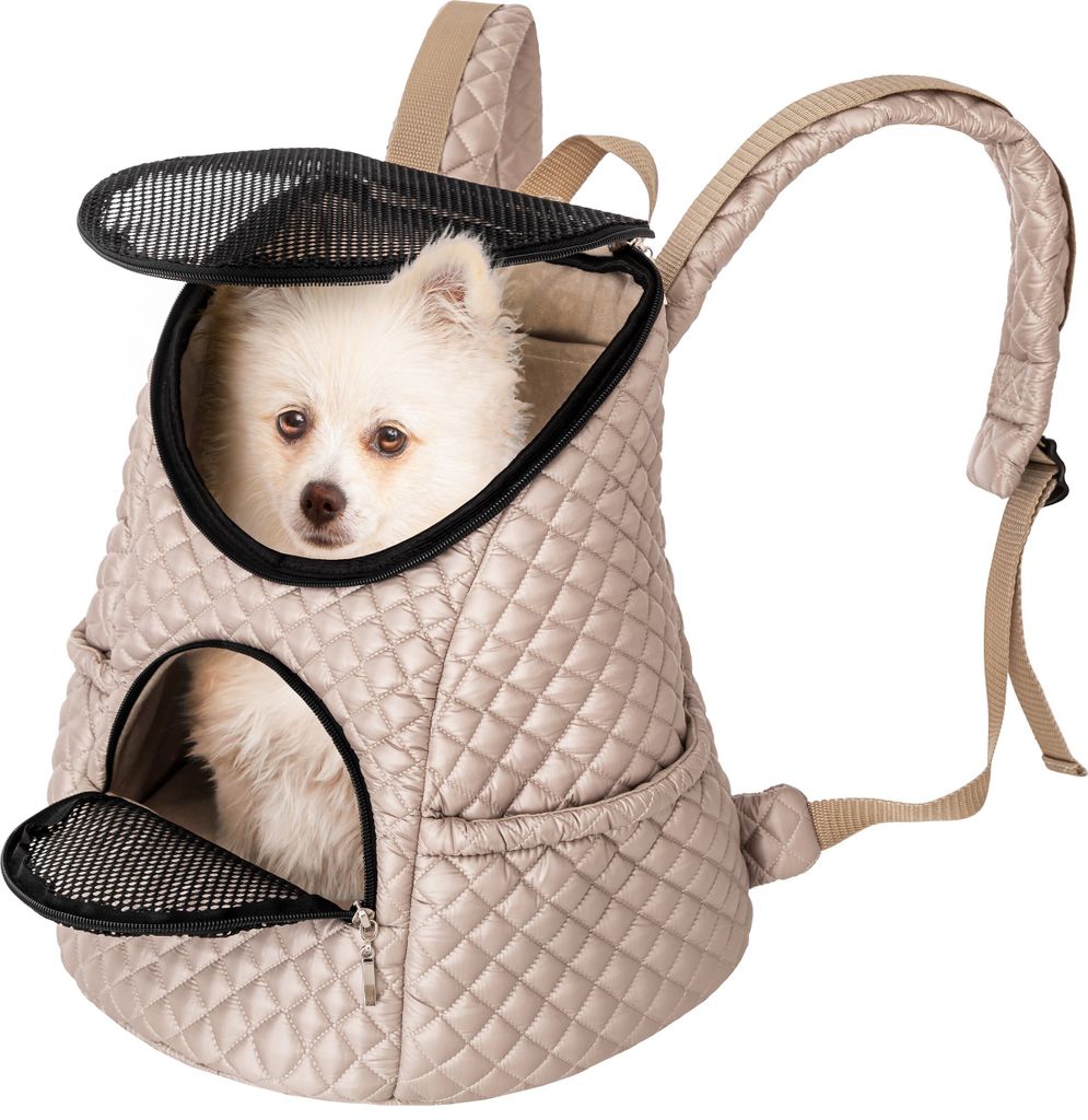 Rucksack für den Transport von Tieren, Tragetasche, Katzenrucksack, Katzenbox, Hundetasche, Hunde oder Katzenleine, Beige, Gr.1: 32x31x24 cm
