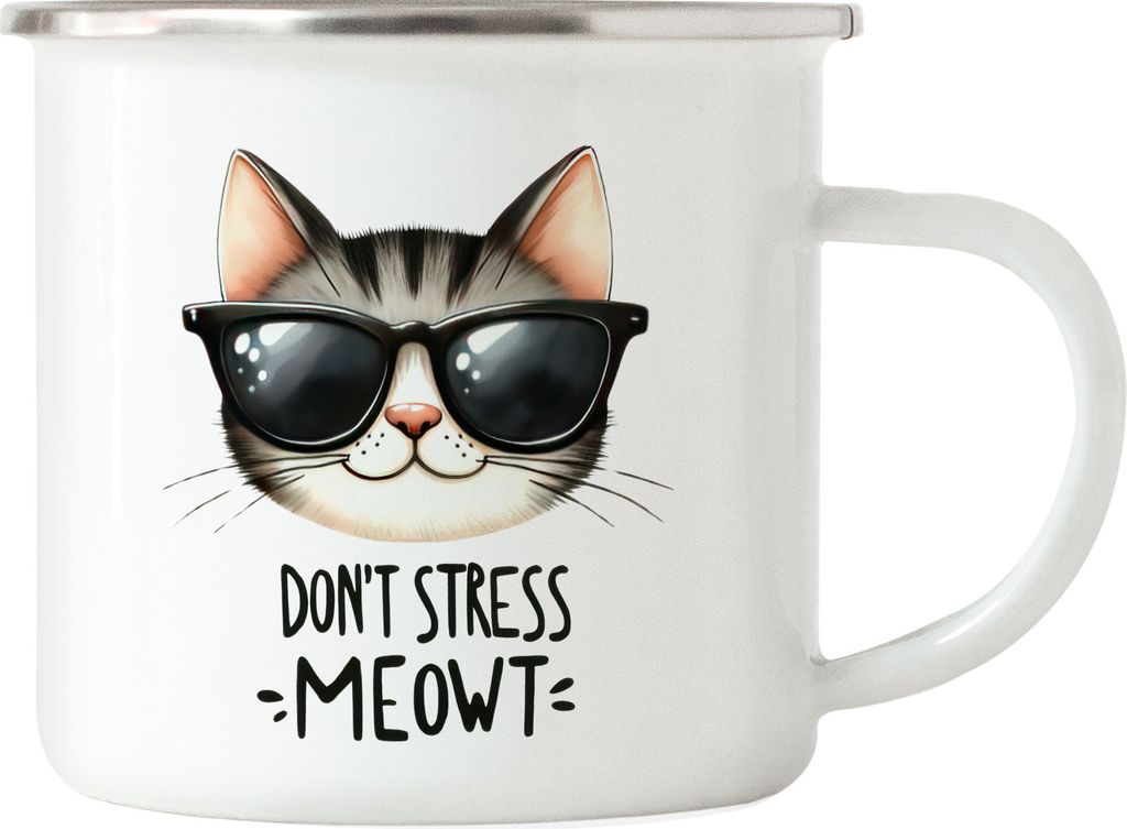 Don’t Stress Meowt Emaille Tasse Katze Lustig Cool Geschenkidee für Katzenliebhaber
