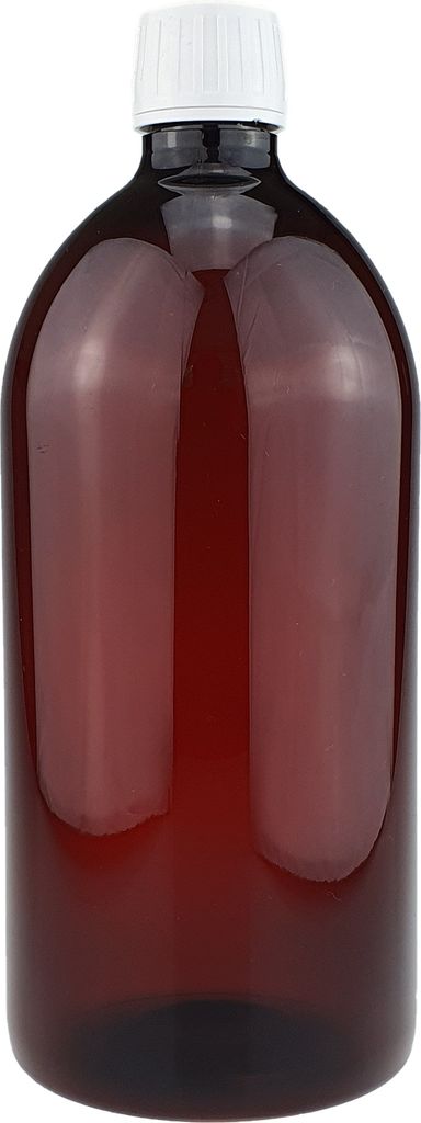 A brown pharmaceutical bottle with a white cap is shown against a white background.