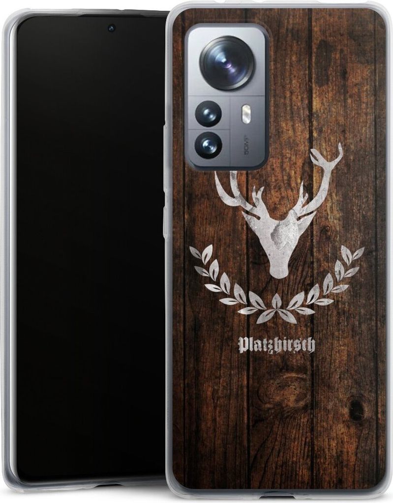 DeinDesign Slim Hülle für Xiaomi 12 Pro 5G Silikon Case Ultra Dünn Handyhülle Hirsch Holz Holzoptik