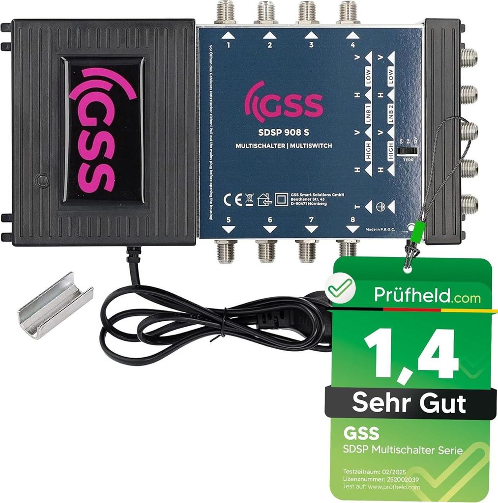 GSS 9/8 Multischalter für Quattro & Quad LNB, Multiswitch für 2 Satelliten & 8 Teilnehmer (TV, Sat Receiver), Matrix Sat Verteiler, HD 4K Digital...