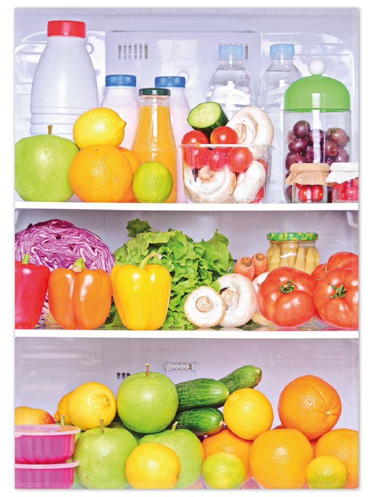 Wallario Premium Teppich, Größe 50 x 70 cm, Offener gefüllter Kühlschrank