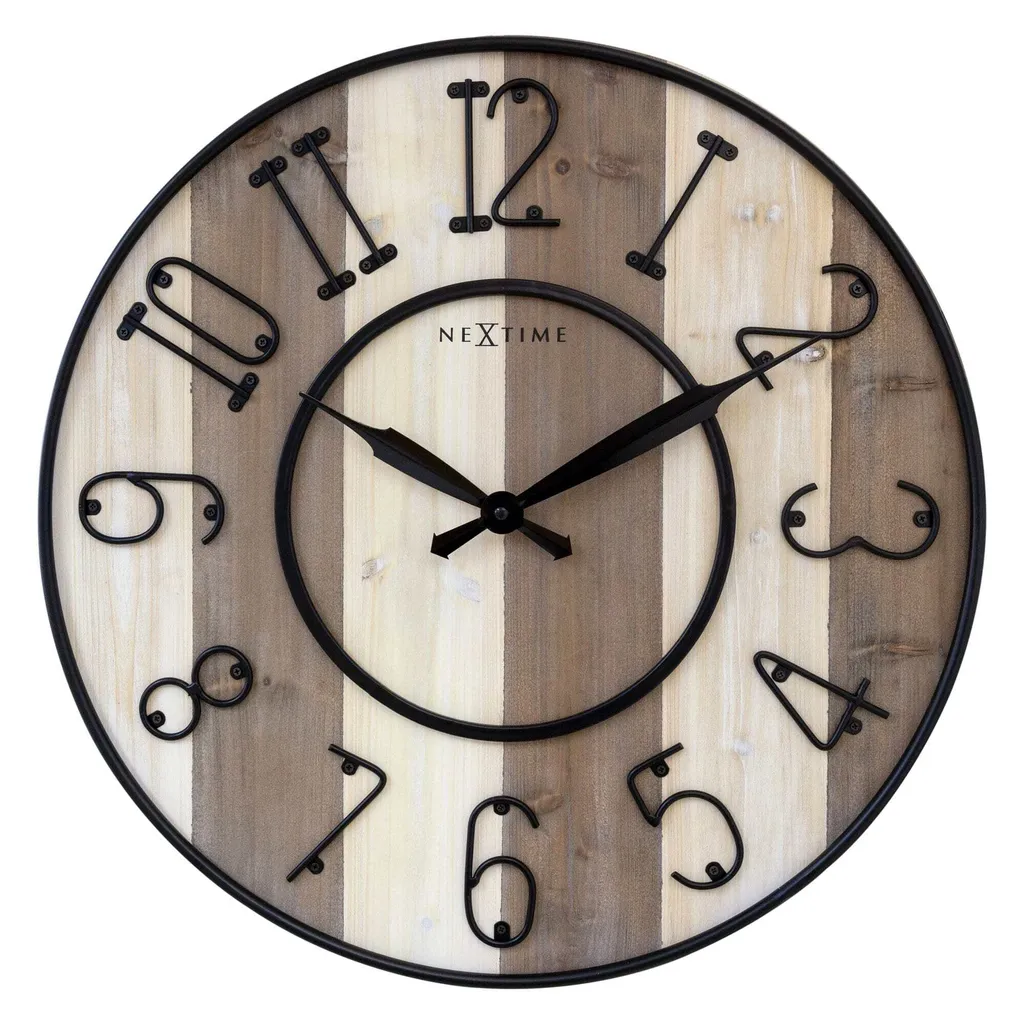 Grande horloge murale design 50cm marron NeXtime Oxford bois et métal