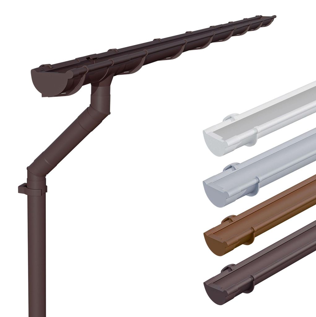 INEFA Dachrinnen Set Kunststoff NW125 / 125mm halbrund Dunkelbraun 4m – Regenrinne Dachrinne Fallrohr Set PVC für Gartenhaus und Carport