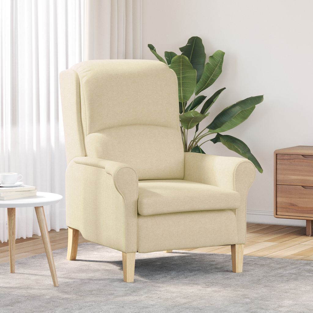 Moderner Sessel Creme Stoff und Holz Mittel Creme Sessel, Klassische Sessel DesignMöbel Neu