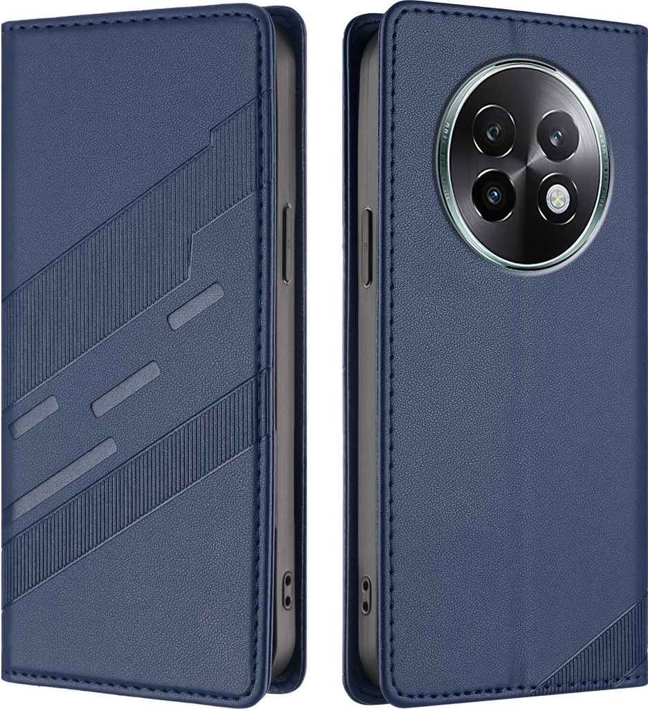 Hülle für Realme 13+, Kunstleder Brieftaschen Handyhülle mit Kartenfach und Standfunktion Blau