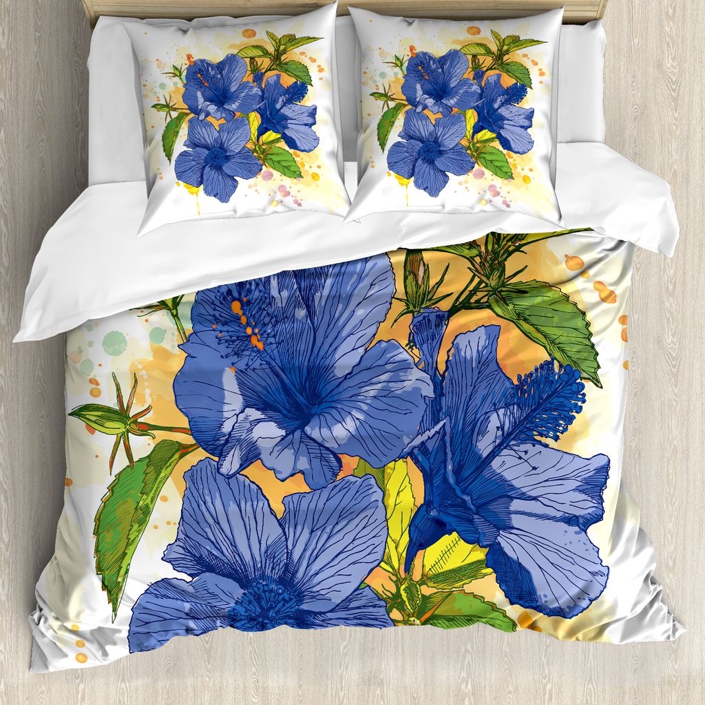 ABAKUHAUS Tropisch Bettbezug, Hibiscus Exotische Kunst, Milbensicher Allergiker geeignet mit Kissenbezügen, 155 cm x 220 cm - 80 x 80 cm, Violet B...