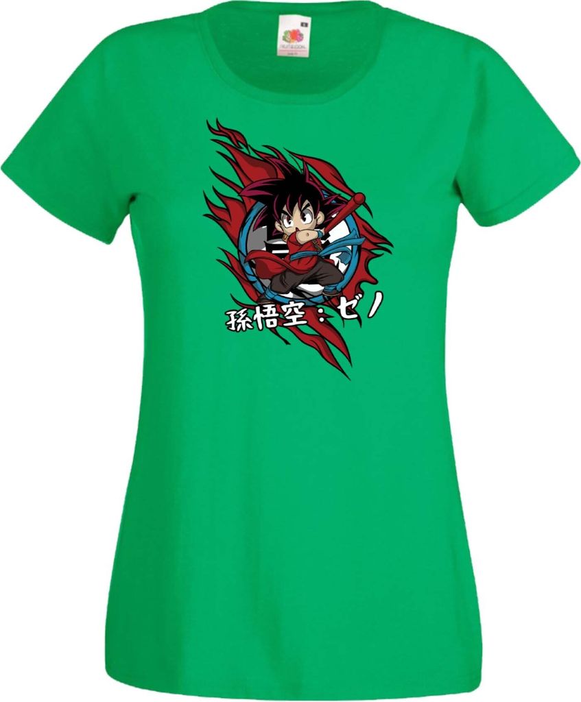 Damen T-Shirt Anime Manga Dragon Anime Manga Ball Z Goku Chibi Goku Chibi, Lady S / Grün