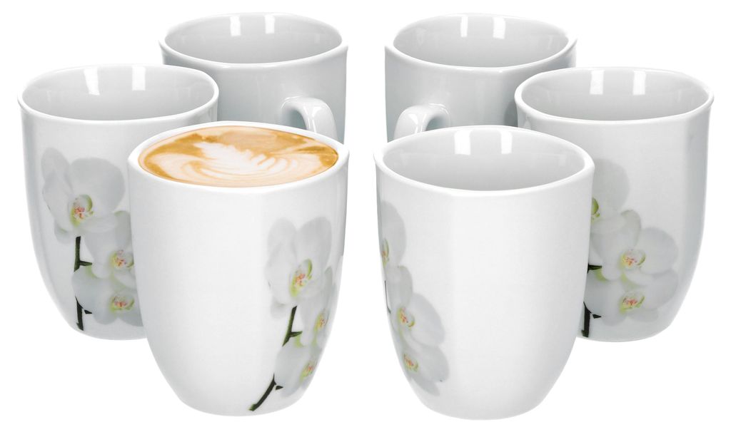 Van Well Vanda weiße Orchidee 6er Set Kaffeebecher, 330 ml, Produktbild 