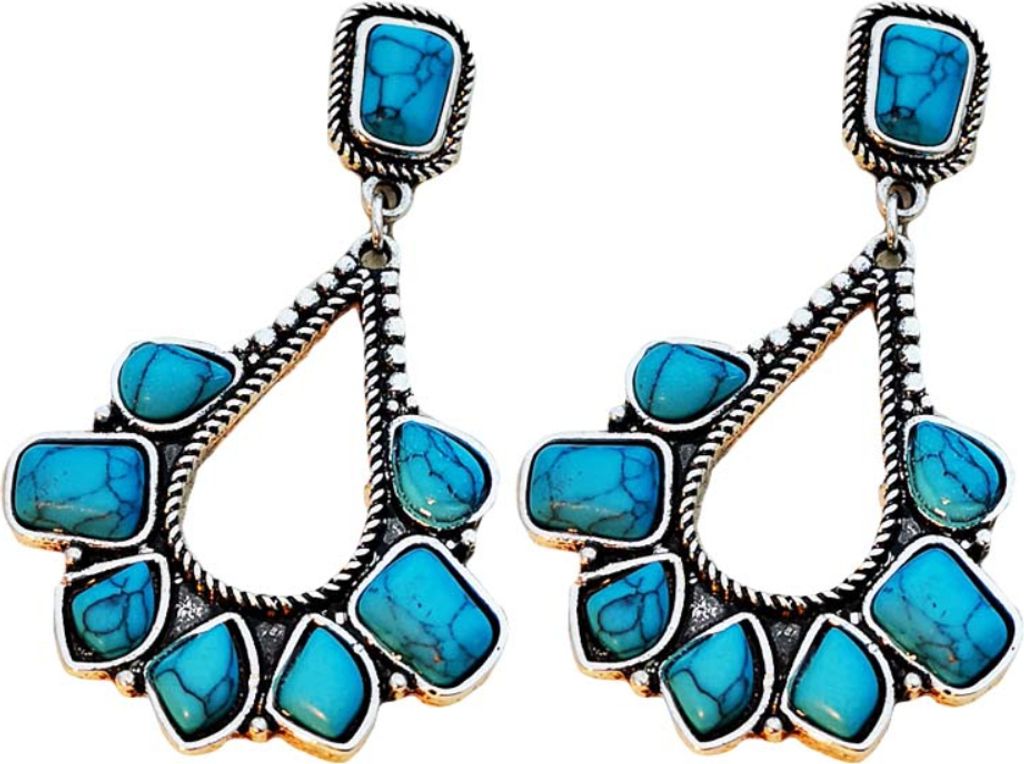 Damen-Ohrstecker in Tropfenform mit Intarsien aus Kunsttürkis, Statement-Schmuck, Geschenk-Blau