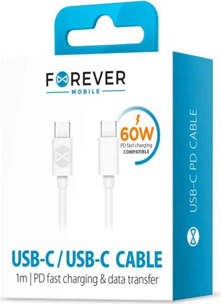 Cavo USB-C a USB-C Forever 1m Bianco - Ricarica Rapida e Dati per Smartphone - 9