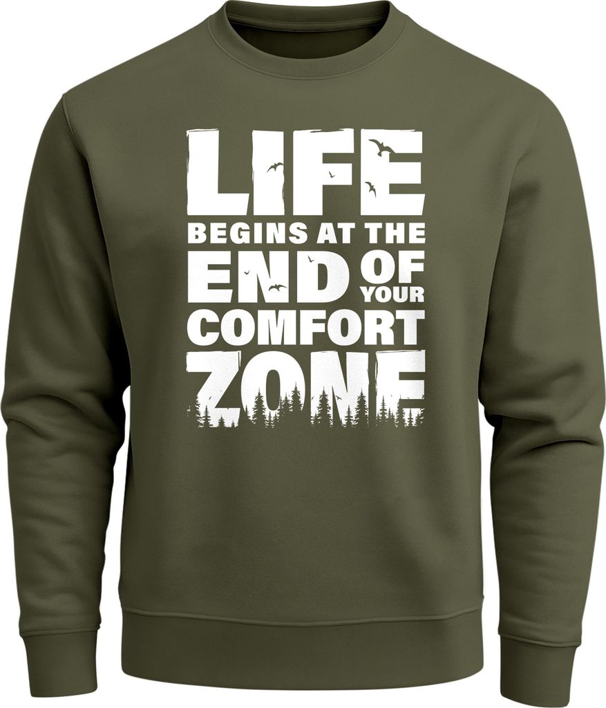 Sweatshirt Herren ohne Kapuze Spruch End of your comfort Zone Pullover Graphic Fashion Streetwear Neverless