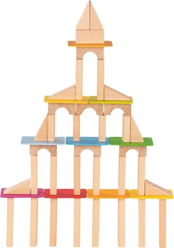 goki 58736 Bausteine und lasierte Holzkarten 100 Teile, Holz, bunt (1 Set)
