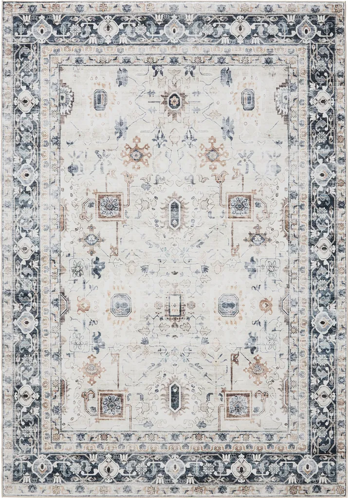 Tapis lavable Interiyou Gent Cream et Gris - Grand Format 200x300 cm