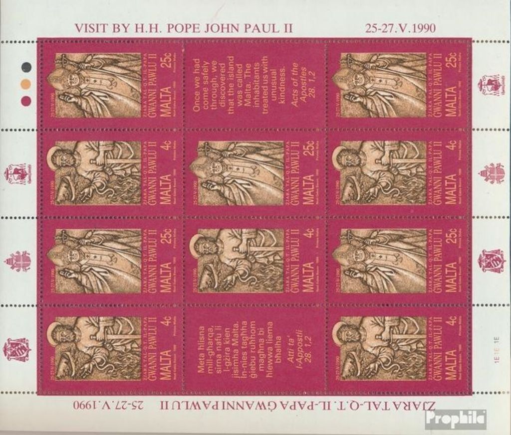 Briefmarken Malta 1990 Mi 841-842 Kleinbogen (kompl.Ausg.) postfrisch Papst