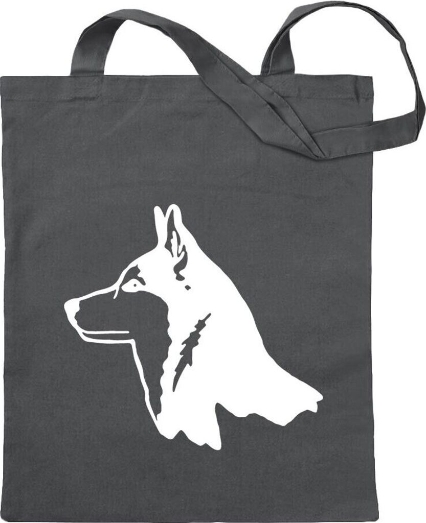 Kiwistar - Baumwolltasche - stahlgrau - Husky Kopf Profil - Tragetasche Stoffbeutel Umhängetasche langer Henkel