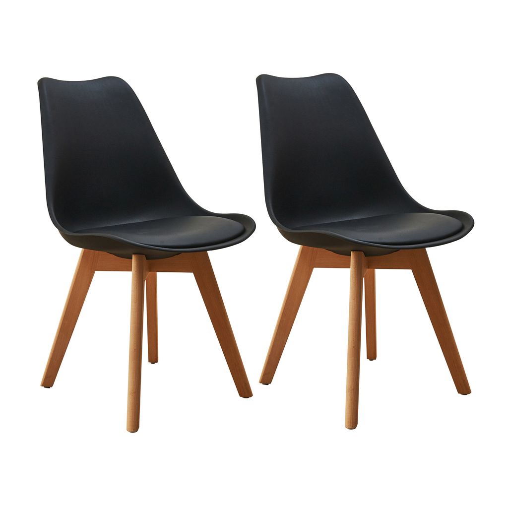 SVITA MATS 2er Set Esszimmerstühle Küchenstühle Holz Lehne Kunstleder Schwarz