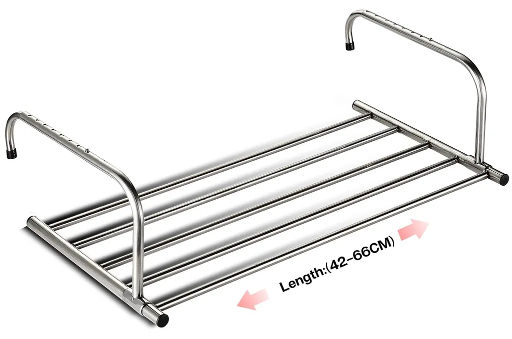 Porte-serviettes rétractable pour balcon et salle de bain en inox 42cm