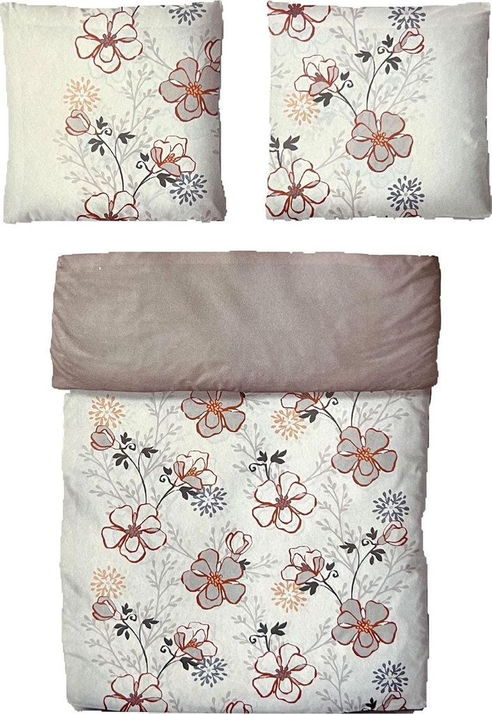 Satin Wendebettwäsche Baumwolle Blumen Weiß Grau 155x220 80x80cm: 4tlg.