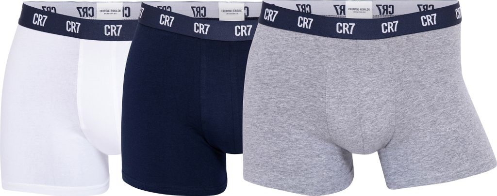CR7 Herren Boxer Shorts, 3er Pack - Trunks, Organic Baumwolle Stretch Weiß/Grau/Dunkelblau XL