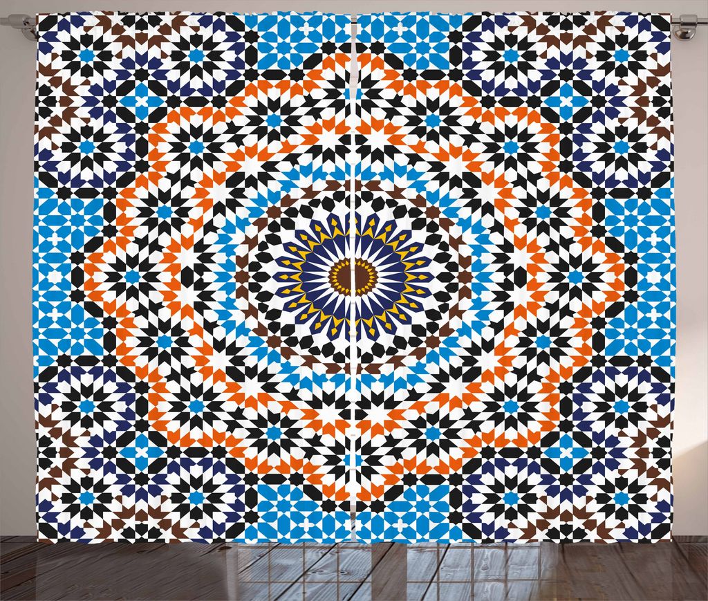 ABAKUHAUS Marokkanisch Rustikaler Vorhang, Marokkanische Keramik-Fliese, Wohnzimmer Universalband Gardinen mit Schlaufen und Haken, 280 x 175 cm, M...