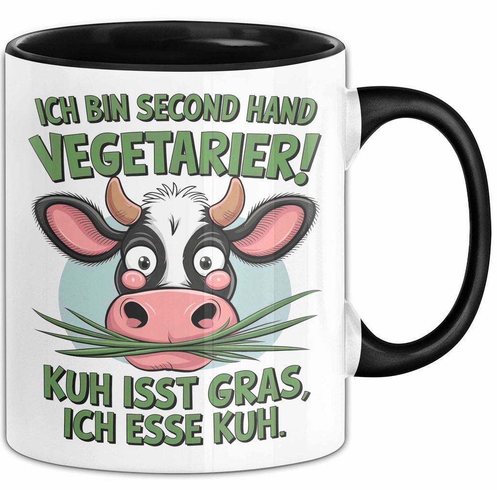 Fleischliebhaber Vegetarier Tasse Geschenk Lustige Geschenkidee Spruch Ich Bin Second Hand Vegetarier (Schwarz)