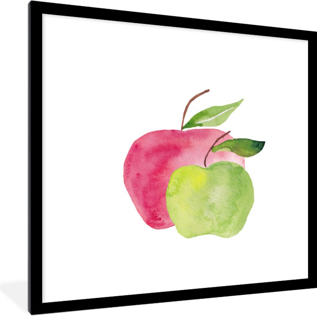 MuchoWow Gerahmtes Poster Äpfel - Aquarell - Weiß 40x40 cm - Poster mit Schwarzem Bilderrahmen Wandposter Rahmen Foto Bilder - Poster - Plakat ...