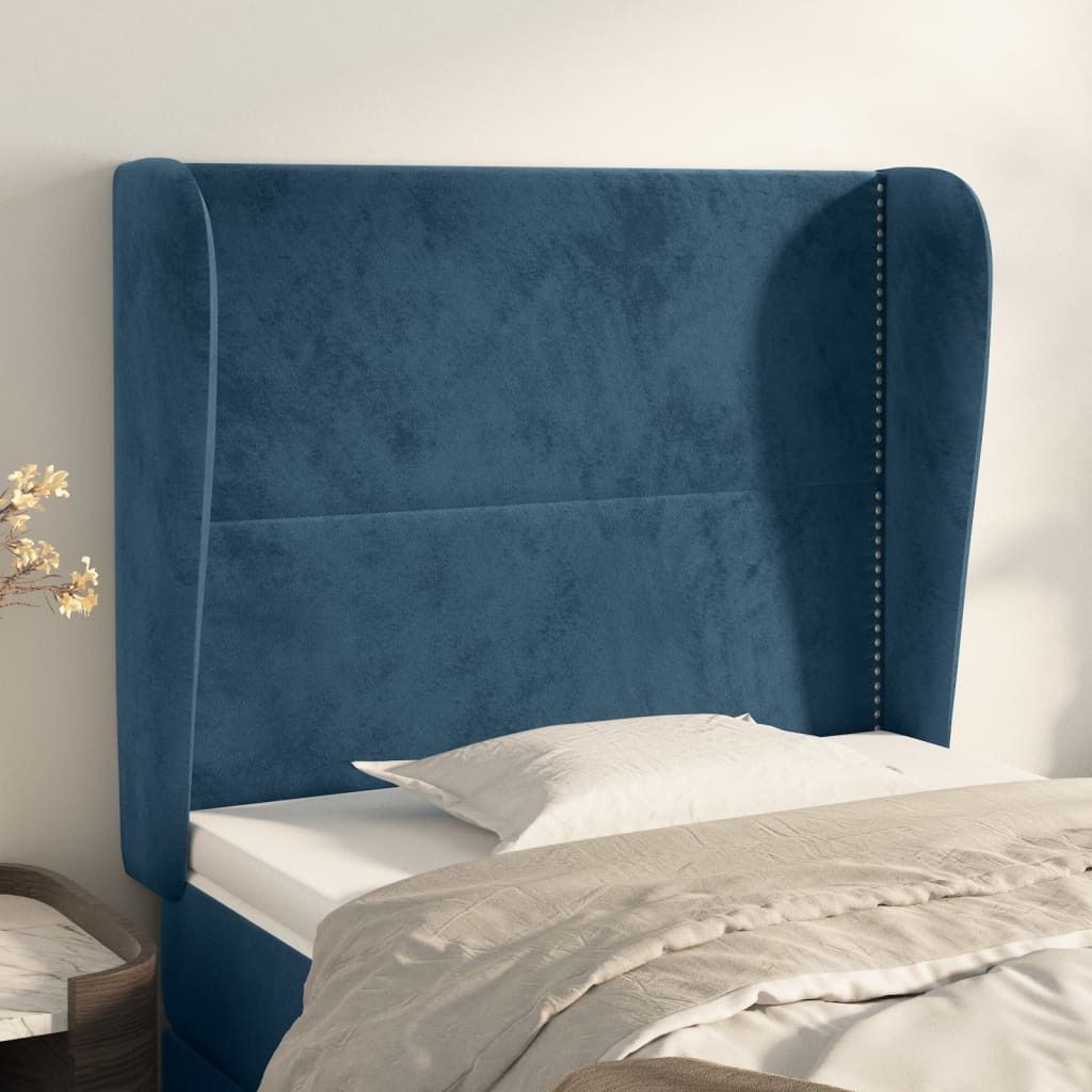 "Rabatt" Bettkopfteil modern - Kopfteil für Bett - mit Ohren Dunkelblau 103x23x118/128 cm Samt - Kopfteile CC4194