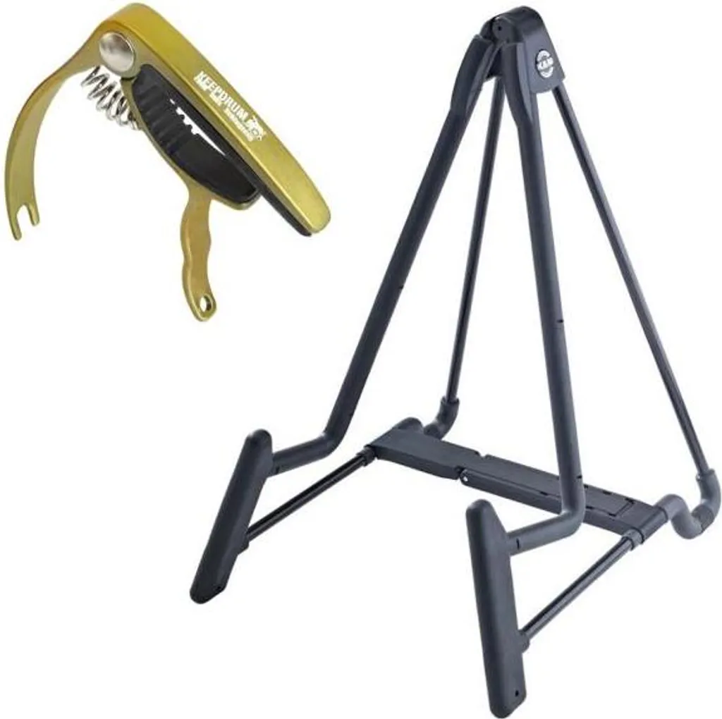 K&M 17581 Heli 2 Support Guitare Acoustique liège Gold avec Capodastre