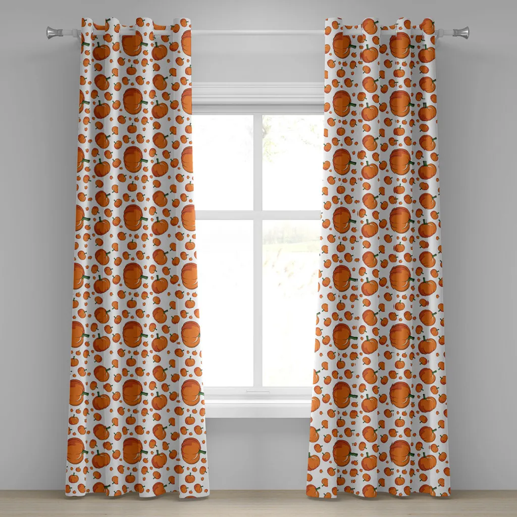ABAKUHAUS Tenda con occhielli Harvest, motivo ispirato ad Halloween - stile caricaturale chiaro - zucca succulenta, tende decorative a 2 pannelli per finestre, 280 cm x 225 cm, arancione verde bianco