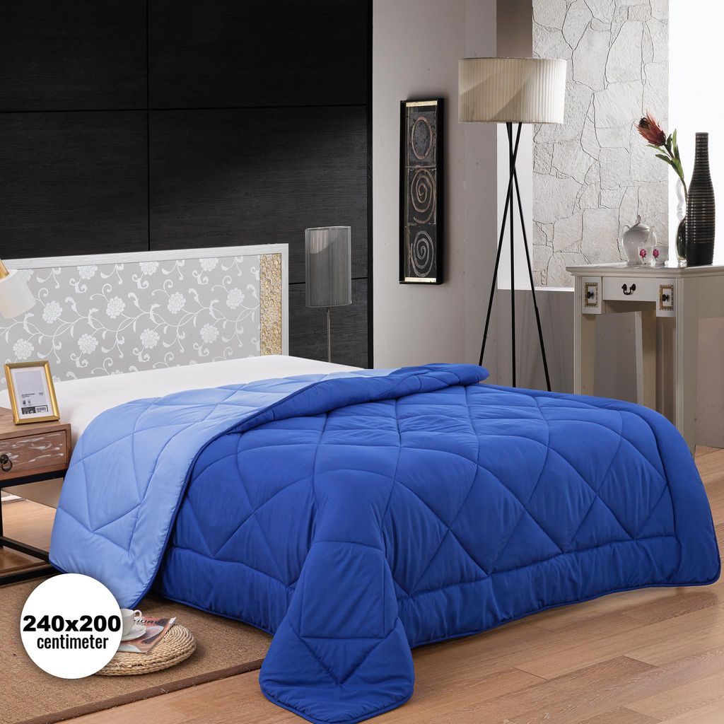Herzberg HG-2420BCO: Zweifarbige Mikrofaser-Bettdecke - 240x200cm Blau