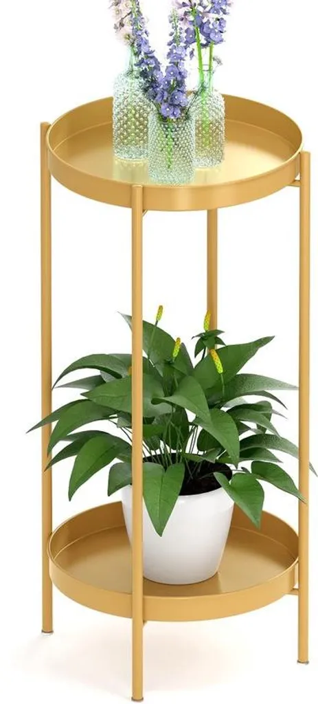 Étagère à fleurs métallique dorée 2 étages - Support plante haut design